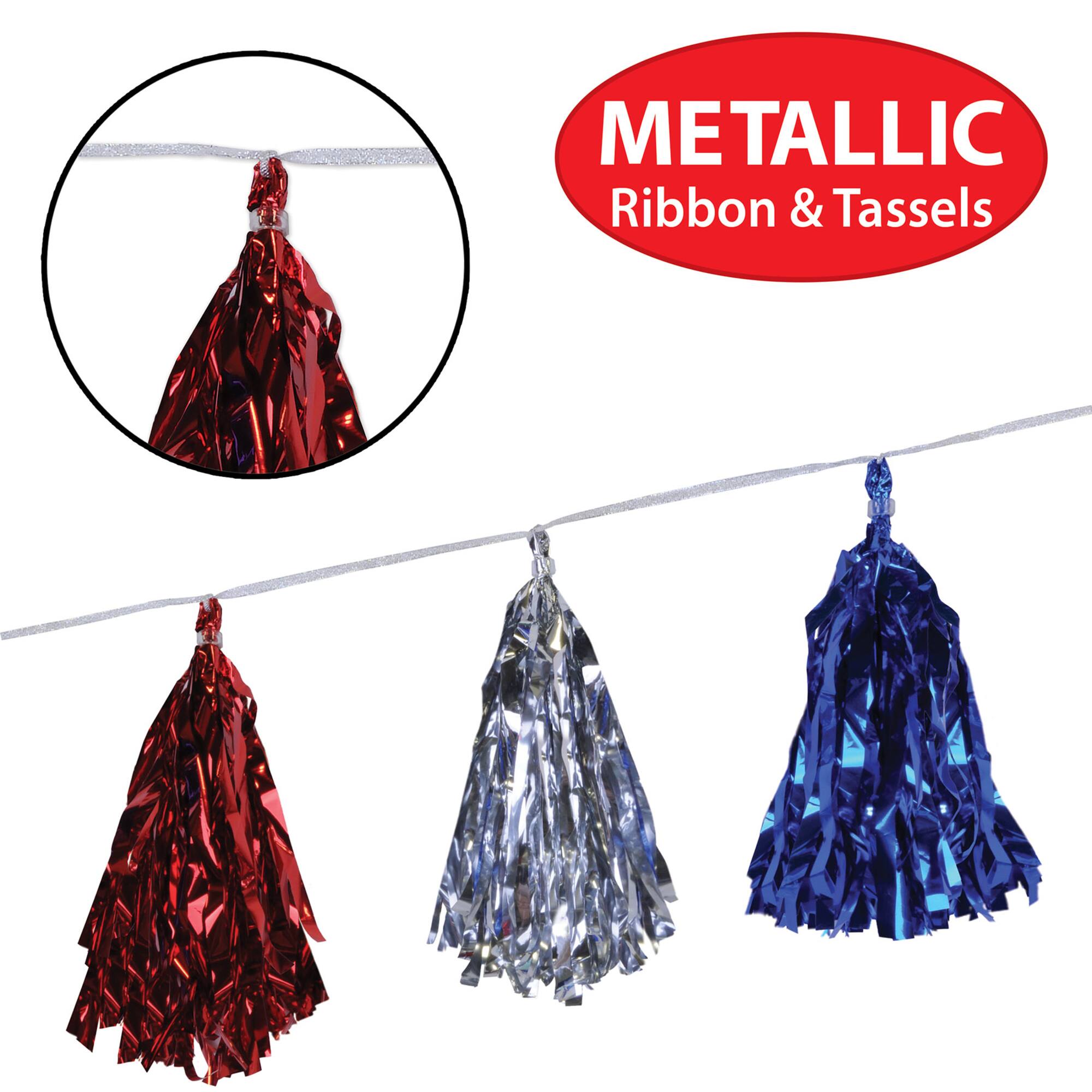 Beistle 8ft. Red, Silver & Blue Metallic Tassel Garlands, 2ct.